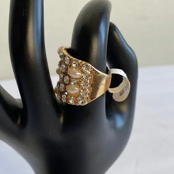 JUMBO Gold sz Various Pearl Rhinestone layered Ring - Picture 4 of 6